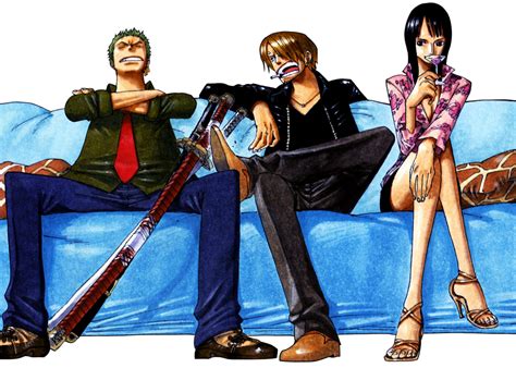 Sanji observando a Zoro y Robin con celos