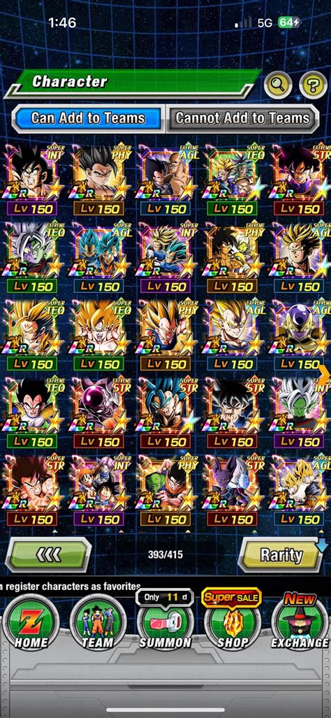 Ejemplo de formación de equipo en Dokkan Battle