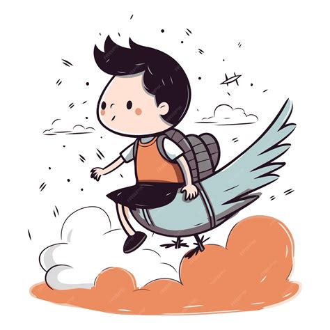 Ilustración de Happy volando con una cesta