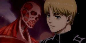 Ilustración del sacrificio de Armin contra el Titán Colosal