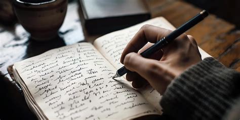Persona escribiendo en un diario con una taza de café al lado.