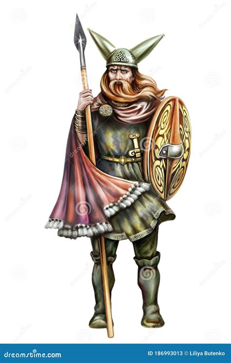 Ilustración de un guerrero celta con armadura y espada