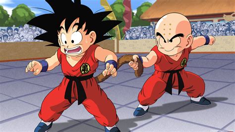 Krilin y Goku entrenando con Mutenroshi