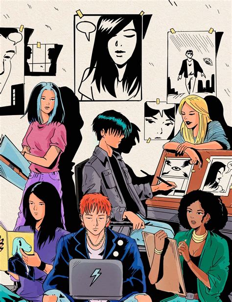 Ilustración de los personajes principales de la novela gráfica