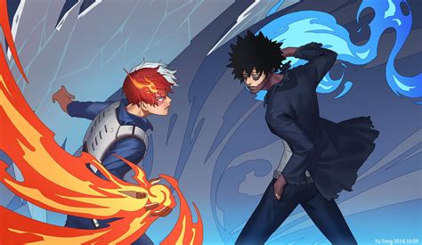 Dabi y Shoto Todoroki en un tenso enfrentamiento