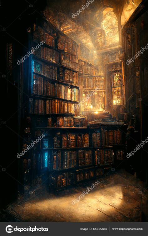 Ilustración de una biblioteca mística, representando la Biblioteca del Camino Celestial.