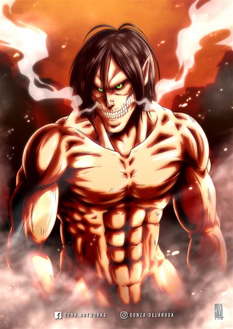 Eren Jaeger atacando en la espalda de una sudadera negra de Attack on Titan