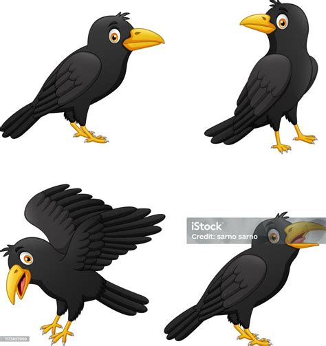 Ilustración de varios cuervos Kasugai con diferentes expresiones
