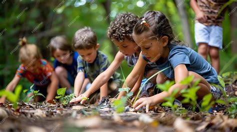Niños jugando en un bosque