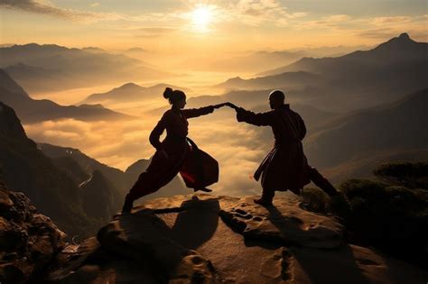 Yang Luo practicando artes marciales en la montaña