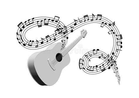 Guitarra acústica con notas musicales flotando