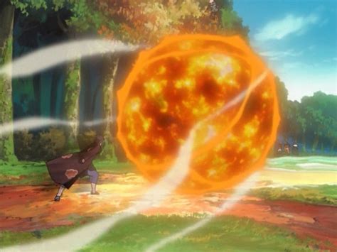 Ilustración de un personaje de Naruto lanzando el Jutsu Gran Bola de Fuego