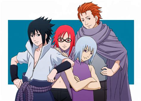 Miembros del equipo Taka (Sasuke, Karin, Suigetsu, Jūgo).