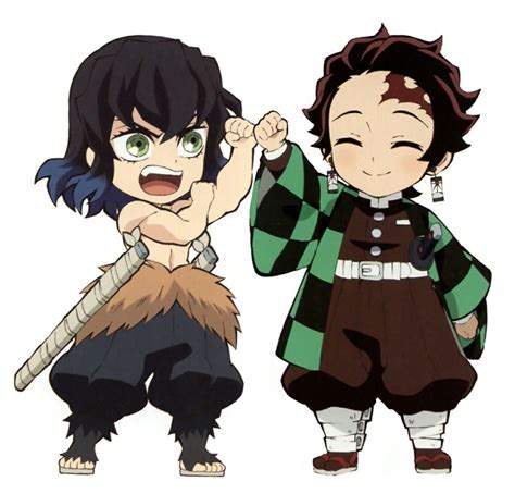 Inosuke y Tanjiro luchando