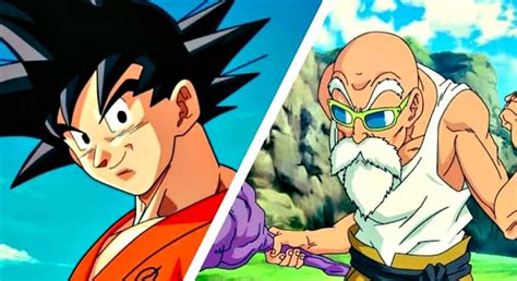 El Maestro Roshi enseñando el Kamehameha a Goku