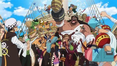Los siete capitanes de la Gran Flota de Sombrero de Paja brindando