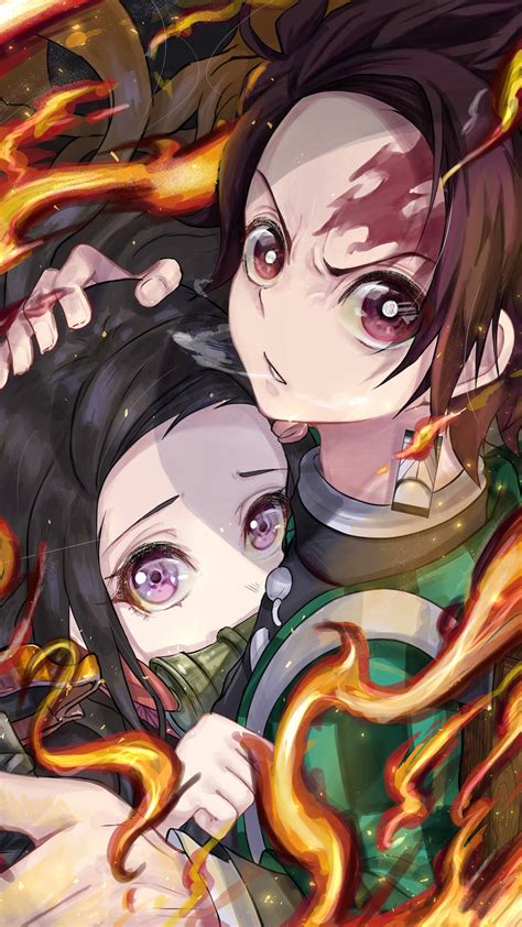 Ilustración de Tanjiro y Nezuko en un campo de flores