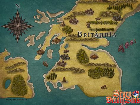 Mapa de Britannia mostrando las ubicaciones clave de The Seven Deadly Sins