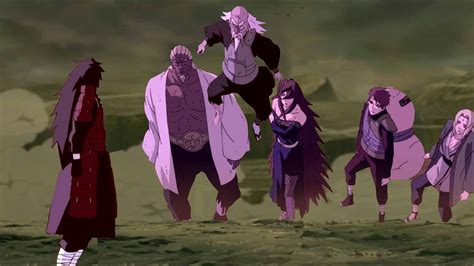 Madara Uchiha enfrentando a los Cinco Kages