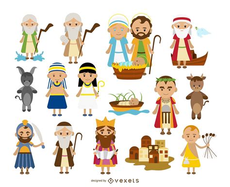 Ilustración de personajes bíblicos en estilo cómic
