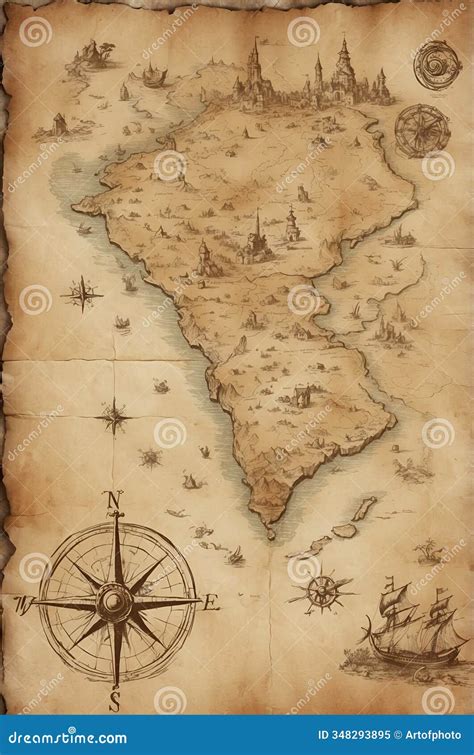 Mapa de una isla ficticia con símbolos de tesoro