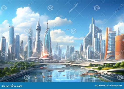Ciudad futurista con rascacielos