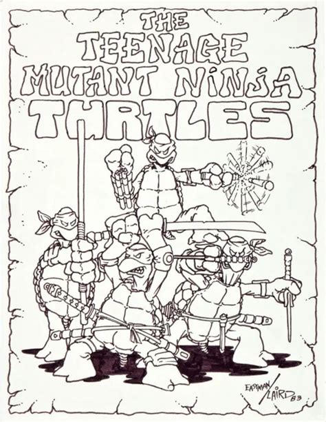 Primer boceto de las Tortugas Ninja por Kevin Eastman y Peter Laird