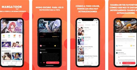 Interfaz de MangaToon mostrando diferentes géneros de cómics