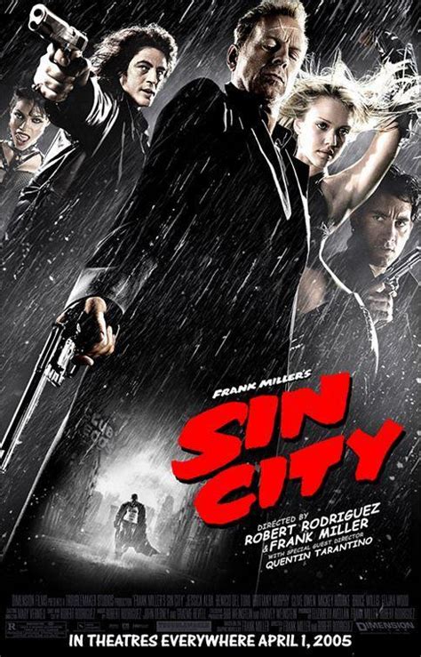 Estilo visual de Sin City con predominio de blanco y negro y toques de color