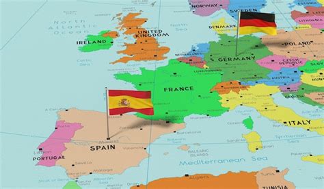 Mapa de Europa destacando España y Alemania.