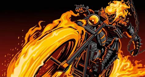 Ilustración de Ghost Rider con su motocicleta llameante