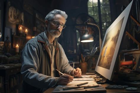 Ilustración de un artista trabajando en su estudio