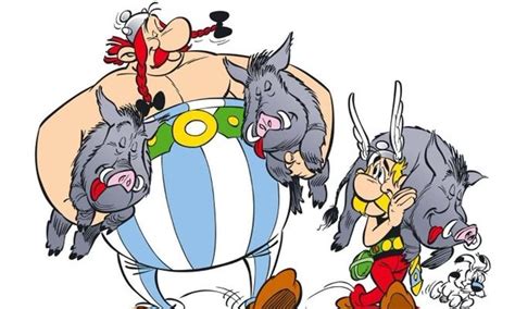 Ilustración de Astérix y Obélix escalando montañas