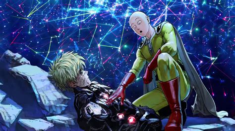 Saitama y Genos luchando contra un monstruo