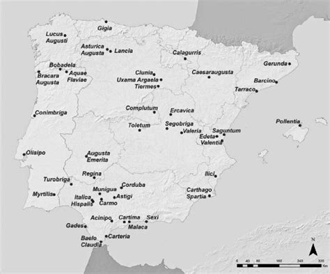 Mapa de la Península Ibérica con las posesiones cartaginesas y romanas