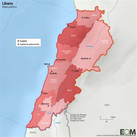 Mapa de Líbano con la zona de Sabra y Chatila marcada