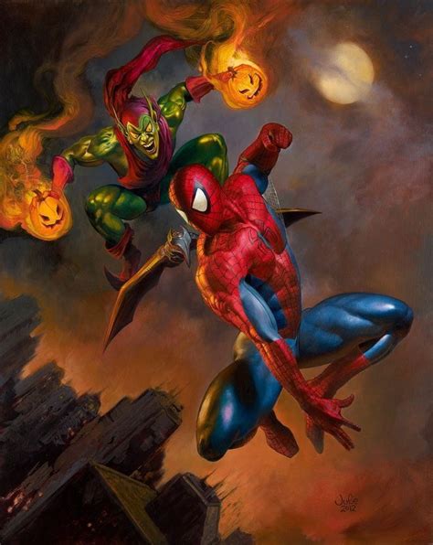 Ilustración de Spider-Man luchando contra el Duende Verde