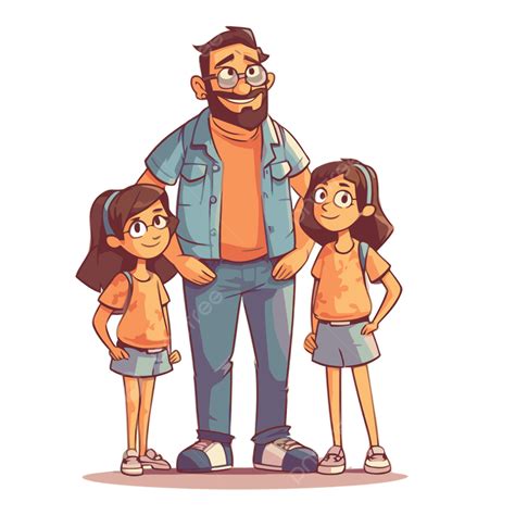 Ilustración de un padre con sus cuatro hijas
