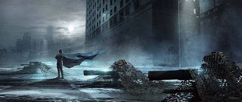 Arte conceptual de Batman y Superman en un paisaje urbano europeo