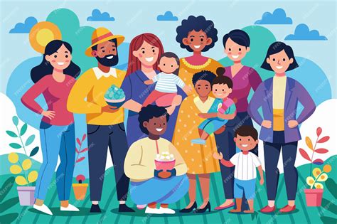Ilustración de una familia diversa y feliz