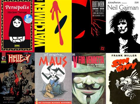 Ilustración de varios cómics y novelas gráficas apilados