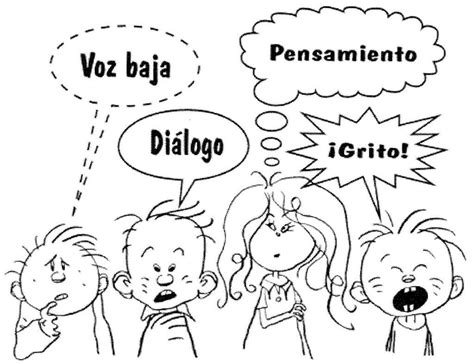 Ejemplos de bocadillos de diálogo, pensamiento y grito en viñetas de cómic