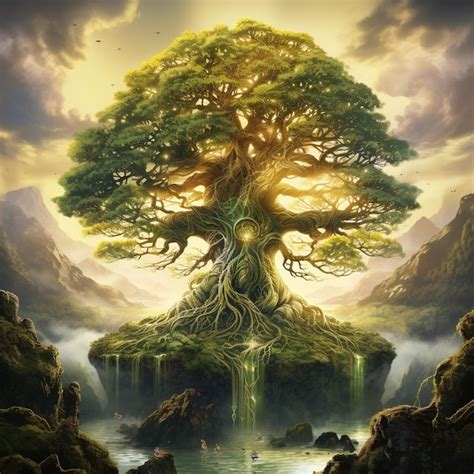 Ilustración de Yggdrasil, el Árbol del Mundo