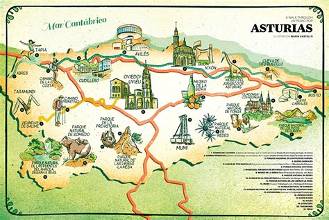 Mapa de Asturias con puntos de interés cultural