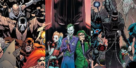 Batman enfrentando a múltiples villanos