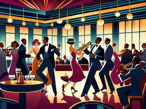 Ilustración de un club de jazz de los años 30 con ambiente nocturno