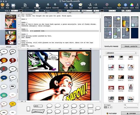 Interfaz de una aplicación para crear cómics con bocadillos