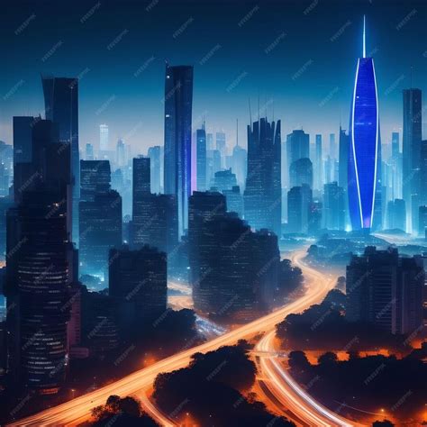 Ilustración de una ciudad futurista distópica con edificios sombríos y tecnología avanzada.