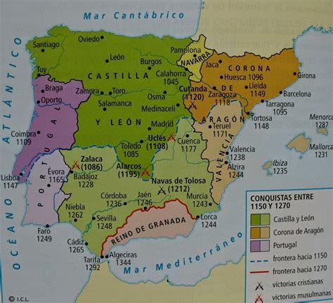 Mapa de la Península Ibérica durante la Reconquista