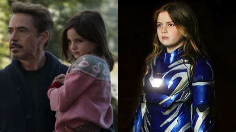 Morgan Stark niña con casco de Iron Man